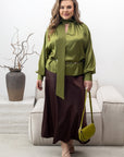 Stylish women’s blouse with a high collar and ties , произведена от 100% polyester, модел YR.