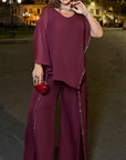 Elegant chiffon dress with rhinestones, polyester and elastane, suitable for special occasions, with delicate design and refined look.