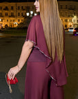 Elegant chiffon dress with rhinestones, polyester 85% and elastane 15%, graceful design and delicate details.