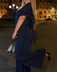 Elegant chiffon dress with rhinestones, polyester and elastane, stylish design and graceful appearance.