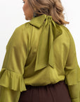 Stylish women’s blouse with ruffles and a high neckline , от tencel и cotton, модел YR, White цвят, подходяща за ежедневна облеклета.