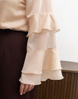 Stylish women’s blouse with ruffles and a high neckline , модел YR, от tencel и cotton, Whiteа на изображение.