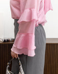 Stylish women’s blouse with ruffles and a high neckline , модел YR, от tencel и cotton, изображение на блузата.