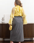 Stylish women’s blouse with ruffles and a high neckline от марка YR, tencel и cotton, изображение на блуза с декоративни волани.