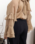 Stylish women’s blouse with ruffles and a high neckline от YR, изработена от tencel и cotton, показана на изображението