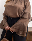 Stylish women’s blouse with ruffles and a high neckline от YR, tencel и cotton, изображена на снимка.