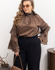 Stylish women’s blouse with ruffles and a high neckline от марка YR, изработена от tencel и cotton, краGreyо изработена и свежа.
