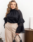 Stylish women’s blouse with ruffles and a high neckline , модел YR, от tencel и cotton, показана на изображение.