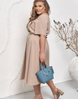 Elegantní midi šaty s elastickým pasem a páskem