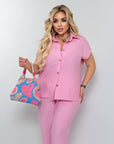 Linen ен Shirt and pants set с 80% linen и 20% polyester, светъл и уup toбен за летния сезон.