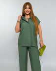 Комплект от linen blend с риза и pants, бранд Composition: 80% linen , 20% polyester, в Whiteо и Blueьо