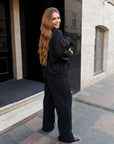 Bomber jacket and trouser set with mesh, polyester, viscose and lycra, fashionable sporty ensemble, image of set clothing