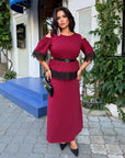 Set with a long skirt and lace, made from polyester, viscose and lycra, in gentle colours, suitable for elegant style.