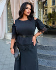 Set with a long skirt and lace, made from polyester, viscose and lycra, image of elegant women's set.