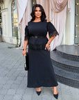 Set with a long lace skirt, polyester, viscose and lycra, image of elegant women's set.
