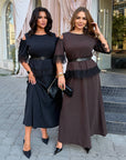 Set with a long skirt and lace, made from polyester, viscose and lycra, with an elegant design and delicate lace.