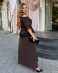 Set with a long lace skirt made from polyester, viscose and lycra, image of elegant women's set.