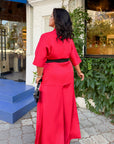 Satin set with a belt made from polyester and elastane, soft and luxurious women's set for comfort and style.