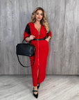 Stylish midi dress with leather panels and a belt, made from polyester, viscose and lycra, for elegant appearance