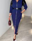 Midi dress with leather panels and a belt, made from polyester, viscose and lycra, stylish design and modern look.