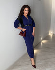 Midi dress with leather panels and a belt, made from polyester, viscose and lycra, with modern and elegant look.