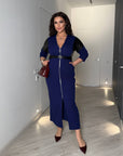 Midi dress with leather panels and a belt, made from polyester, viscose and lycra, with fashionable design.