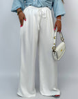 Wide-leg satin trousers