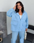Windbreaker-fabric set made from polyester, with soft texture and comfortable design, suitable for everyday wear.