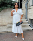 Satin blouse with lace, polyester, viscose and elastane, white, elegant design, image of fashionable women's garment.