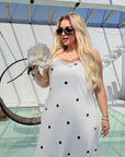 Long polka-dot satin dress