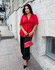 Satin blouse with lace, polyester and viscose, elegant design, image of feminine and stylish women's outfit.
