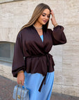 Satin kimono with a belt made from polyester, viscose and elastane, image of elegant white summer garment.