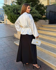 Satin kimono with a belt, white, polyester and viscose, image of elegant women's pyjama set