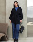 Short fluffy cardigan with belt