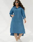 Linen-blend dress with a hood - Twiggy Shop