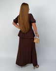 Long dress with detachable peplum belt
