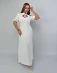 Long dress with detachable peplum belt