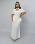 Long dress with detachable peplum belt