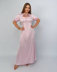 Long dress with detachable peplum belt