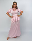 Long dress with detachable peplum belt