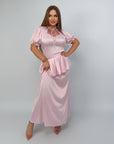 Long dress with detachable peplum belt