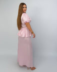 Long dress with detachable peplum belt