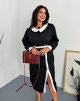 Women's fitted dress with a statement collar, polyester, viscose and spandex, suitable for everyday style.