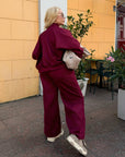 Suede bomber jacket and trouser set, IT brand, polyester, viscose and elastane, with high-quality texture.