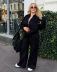 Suede bomber jacket and trouser set with polyester, viscose and elastane, in fashifrom IT style, in the photo.