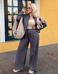 Suede bomber jacket and trouser set with polyester, viscose and elastane, in fashifrom IT style, image IMG_1336.