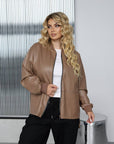Stylish faux-leather jacket for IT, with 100% polyamide, image of jacket with fashionable design and faux materials.