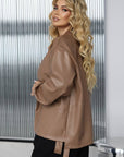 Faux-leather jacket from IT, with 100% polyamide, shown on a model, with modern cut and design.