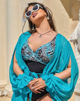 One-piece swimsuit комбиниран от polyester с ярки цветове и модерна кройка, подходящ за плаж и плуване.