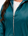 Lightweight hooded jacket made from polyester, image of jacket in white and grey, suitable for autumn and winter days.